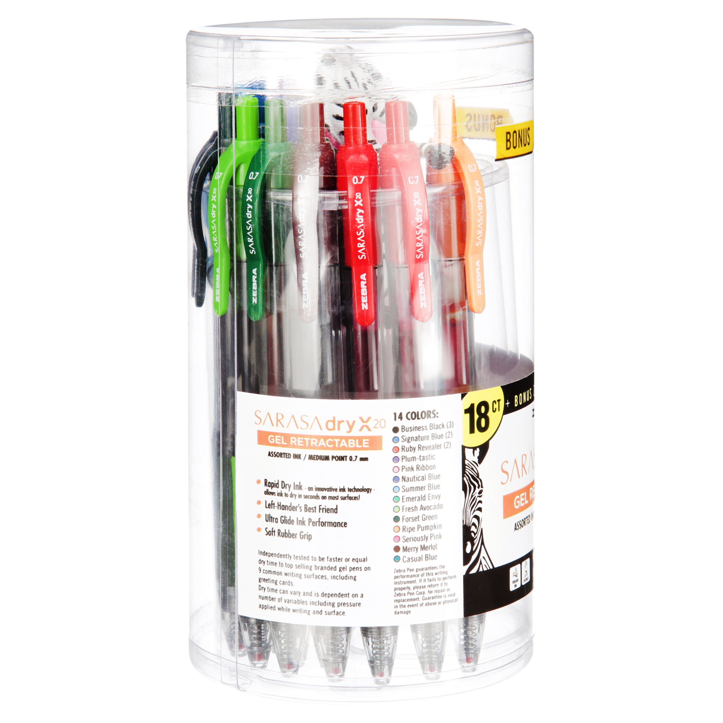 Zebra Sarasa Retractable Gel Pen Assorted Ink Medium 10/Pack