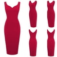 thumbnail image 3 of Bigersell Tank Dress Fashion Womens Solid Cold Shoulder Sleeveless V-Neck Regular Dress Women's Plus Bodycon Dress Style 26472, Female Mid-Length Dresses Red XXL, 3 of 8