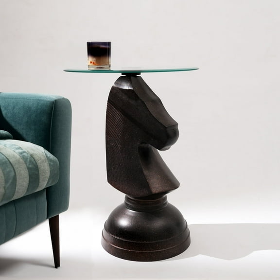 Decorative Aluminum Hammered Horse Motif Accent Table-24"