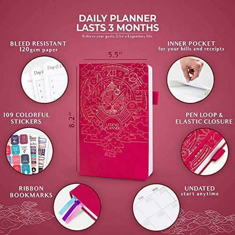 Legend Planner – Deluxe Weekly & Monthly Life Planner to Hit Your Goals &  Live Happier. Organizer Notebook & Productivity Journal. A5 Hardcover,  Undated – Start Any Time + Stickers – Mystic Gray - Wishupon