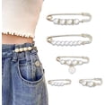 thumbnail image 1 of Broche de perlas de moda de 5 uds., Clip para chal de suéter, broches de perlas de imitación dobles, extensor de cintura para pantalones, alfileres de seguridad, 1 of 5