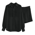 thumbnail image 4 of Cagogo Women's 2 Piece Striped Casual Set V Neck Long Sleeve Top Elastic Waisted Shorts Summer Outfits Lounge Travel Clothes Matching Two Piece, Black L, 4 of 5