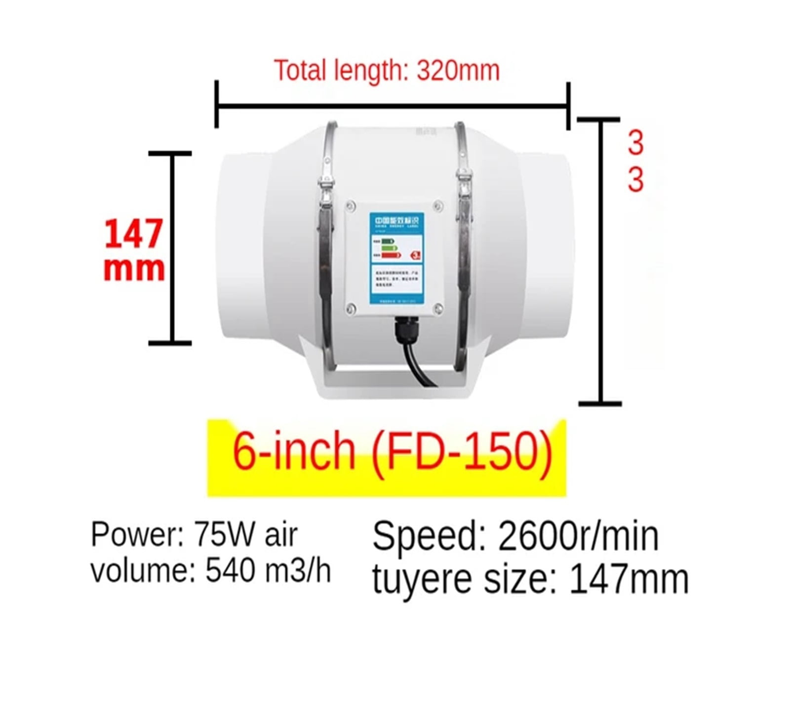 4 Inch Extractor Fan Low Noise Inline Duct Hydroponic Air Blower Exhaust Fan For Home Bathroom Grow Room Ventilation Vent ,Energy-Efficient