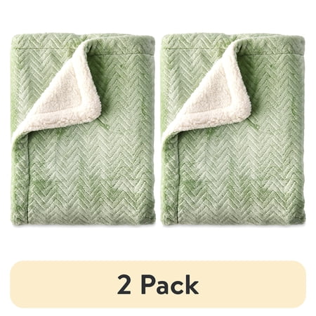 (2 pack) Parent's Choice Plush Reversible Green Unisex Polyester Baby Blanket