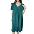 thumbnail image 1 of Timegard Chemises de Nuit pour Femmes Col en V Froncé Mi-Longue Robe de Maison avec Soutien-Gorge Intégré Pyjamas Vêtements de Détente, 1 of 5