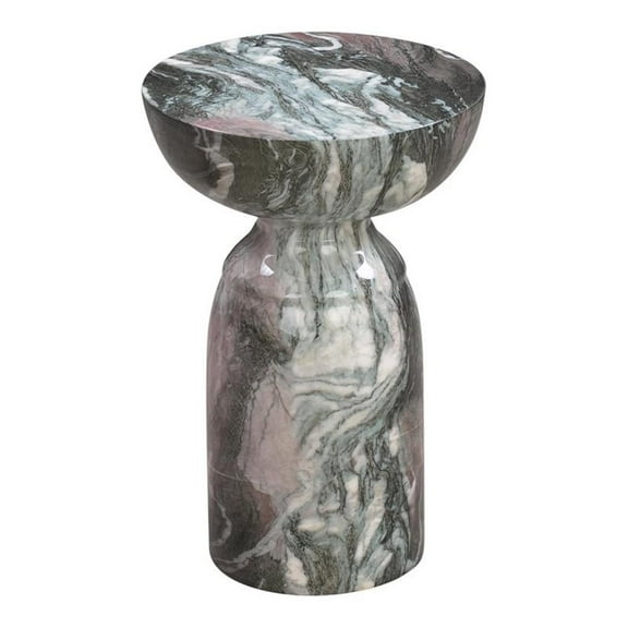 Pemberly Row 20"H Transitional Marble Concrete Stone Side Table in Gray