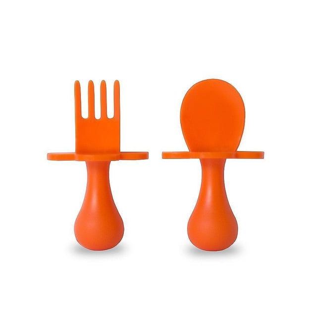 Grabease Juego de 2 Cubiertos Cuchara y Tenedor Libre de BPA Naranja