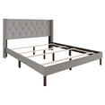 thumbnail image 4 of Castle Place Nailhead Trim Tufted Linen Upholstered Wingback King Bed, Light Grey, 4 of 11