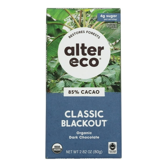 Alter Eco Americas Organic Chocolate Bar - Dark Super Blackout - Case of 12 - 2.65 oz
