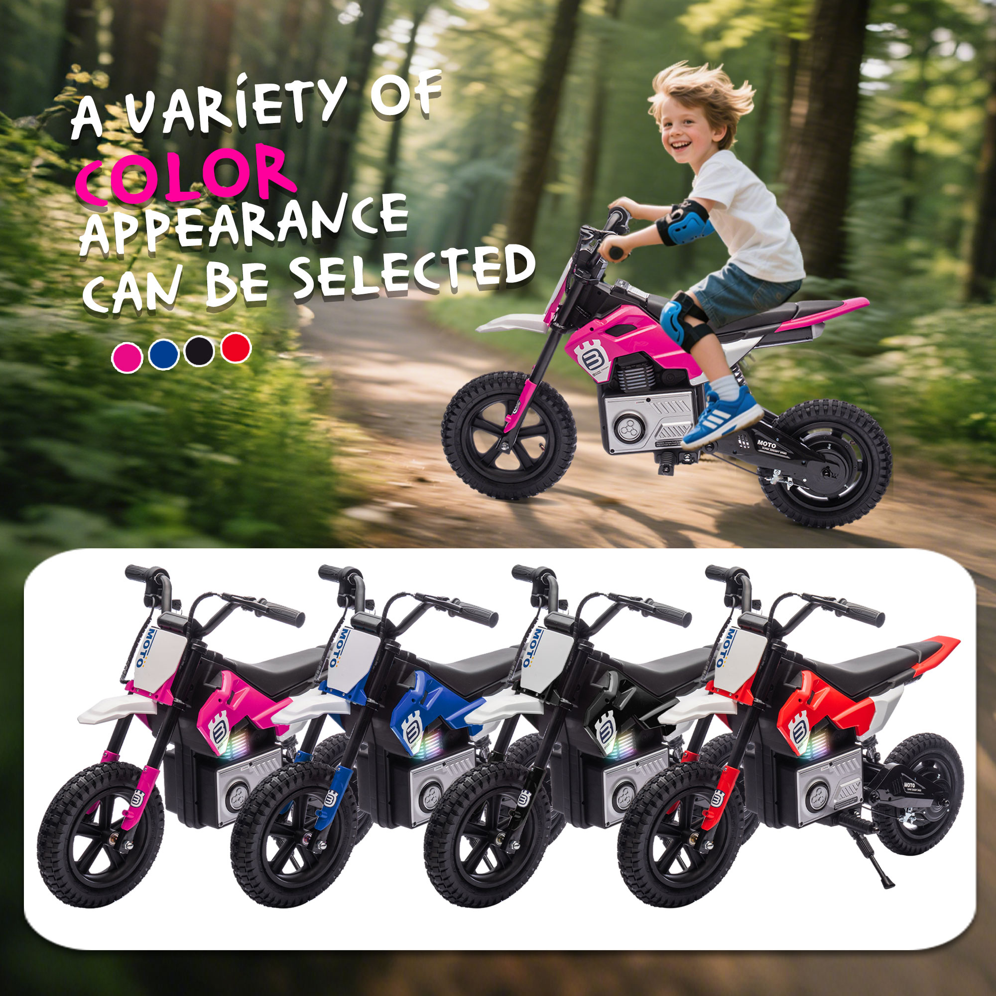 Okybaby 24V Kids Ride On Electric Dirt Bike, 200W High Speed Hub Electric Motorcycle, Max Speed 10MPH, Rear Spring Suspension, Kids Motorbike with Bluetooth&Horn For Kids Aged 5-15,Pink
