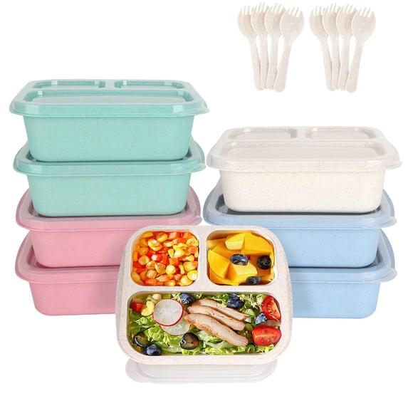 shopwithgreen Boîtes à Lunch Bento, Conteneurs à Collations à 3 Compartiments, Conteneurs de Stockage Alimentaire Réutilisables avec Couvercles, Empilables pour École, Travail et Voyage, Lot de 8