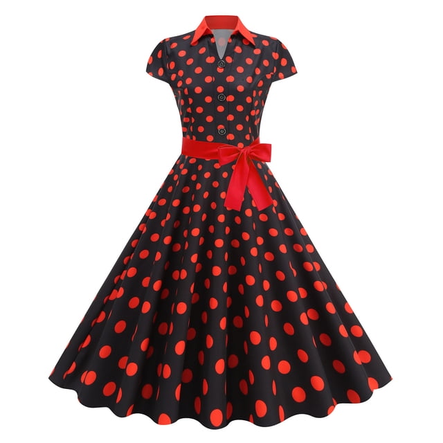 Offre à Durée Limitée Iumwxz Robe à Col à Revers à Manches Courtes pour Femmes Fermeture Éclair Boutons Robe Rétro à Volants avec Ceinture Robes à Pois Robes pour Femmes Robe Habillée pour Porter par-Dessus