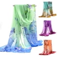 thumbnail image 2 of Opolski Mode Femmes Long Foulard en Chiffon Imprimé Fleur Doux Protection Solaire, 2 of 8