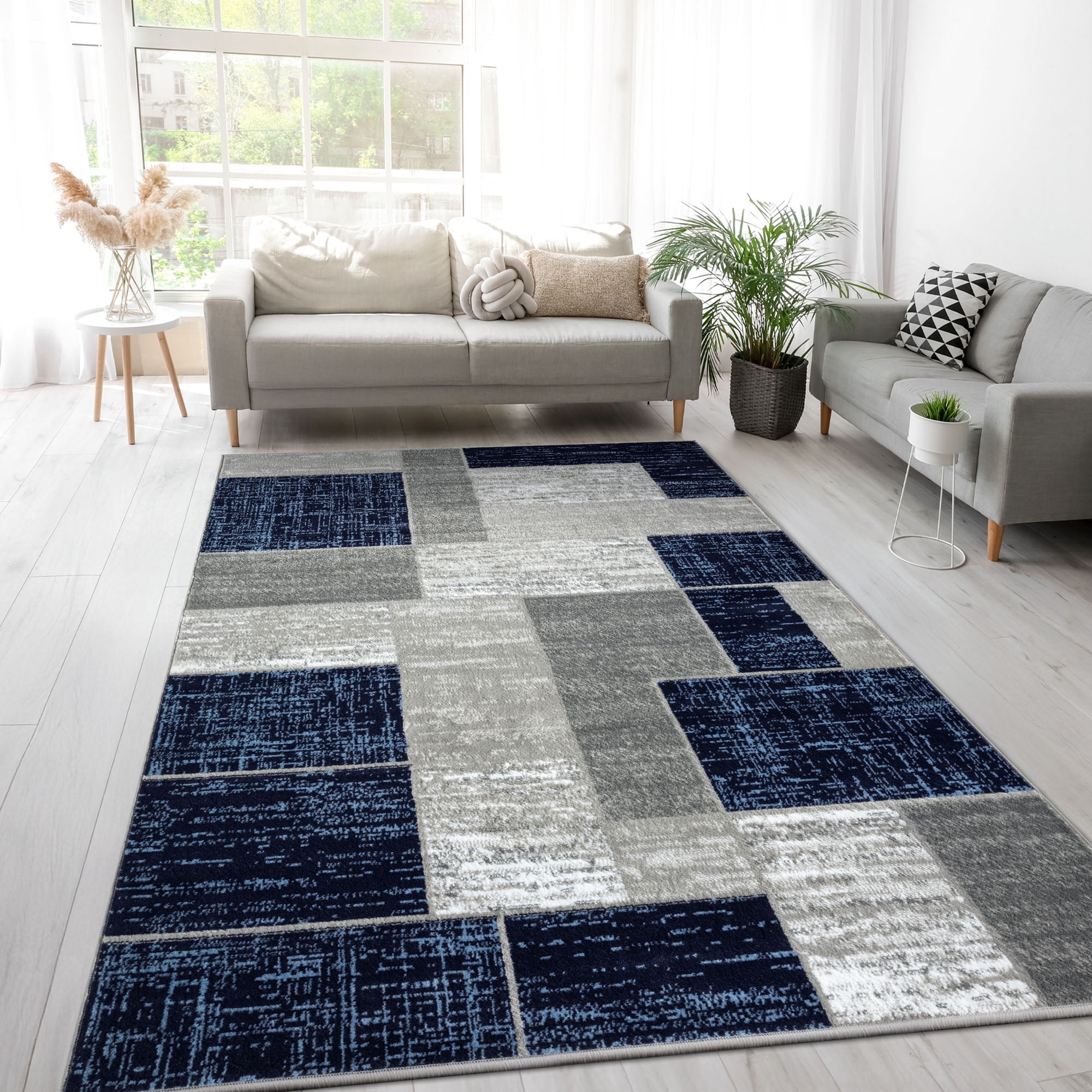 L'Baiet Verena Geometric Area Rug Blue Grey 2' x 3' Small Throw Rugs Carpet for Living Room, Bedroom, Dining Table, Office, Hallway, Foyer | Neutral Colorful Modern Abstract Home Decor