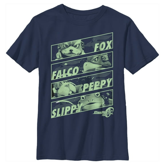 Boy's Nintendo Star Fox Zero Character Panels  Graphic Tee Navy Blue Medium