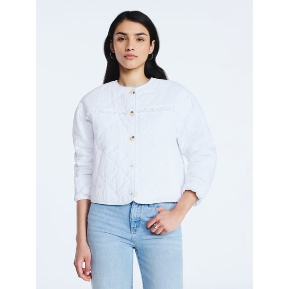 Scoop Women's Cotton Eyelet Jacket with Puff Sleeves, Sizes XS-XXL
