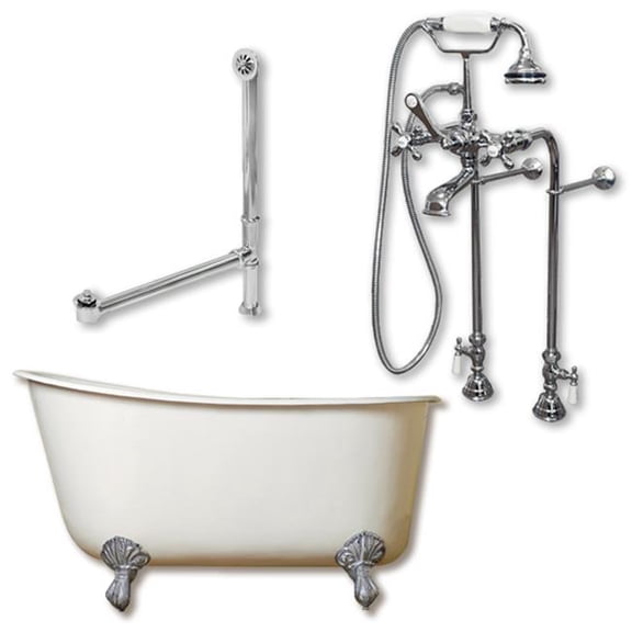 Cambridge Plumbing SWED58-398463-PKG-CP-NH Cast Iron Swedish Slipper Tub- Polished Chrome - 58 x 30 in.