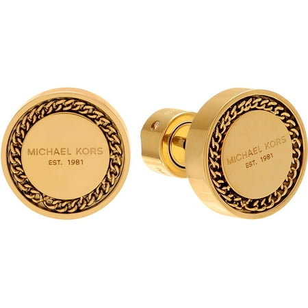 Michael Kors Women's Gold-Tone Stainless Steel Round Logo Stud Earrings
