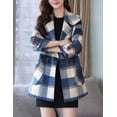 thumbnail image 3 of Kukuzhu Women’s Woolen Blend Plaid Trench Coat Double Breasted Belted Overcoat Pea Coat, 3 of 6