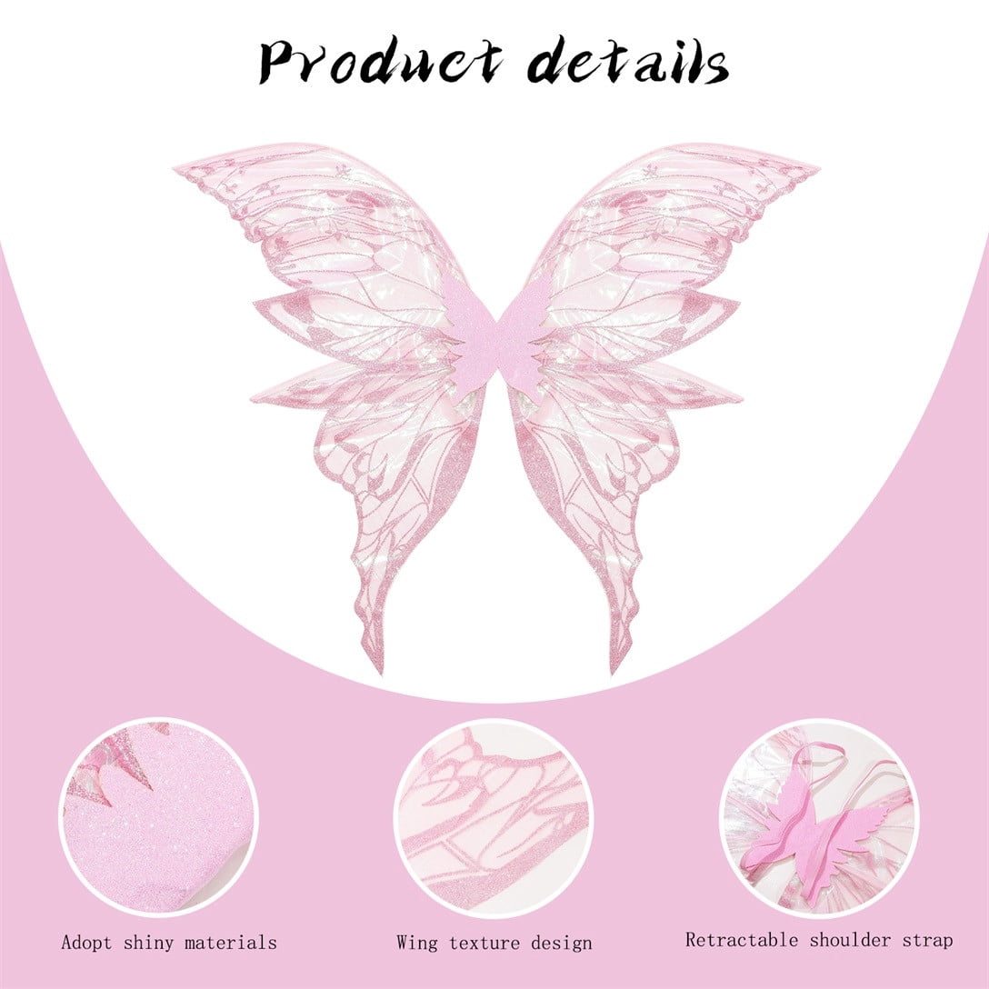 Darzheoy Fairy Wings Sparkly with Elastic Straps for Girls and Women Halloween Party Attire and Photo Props