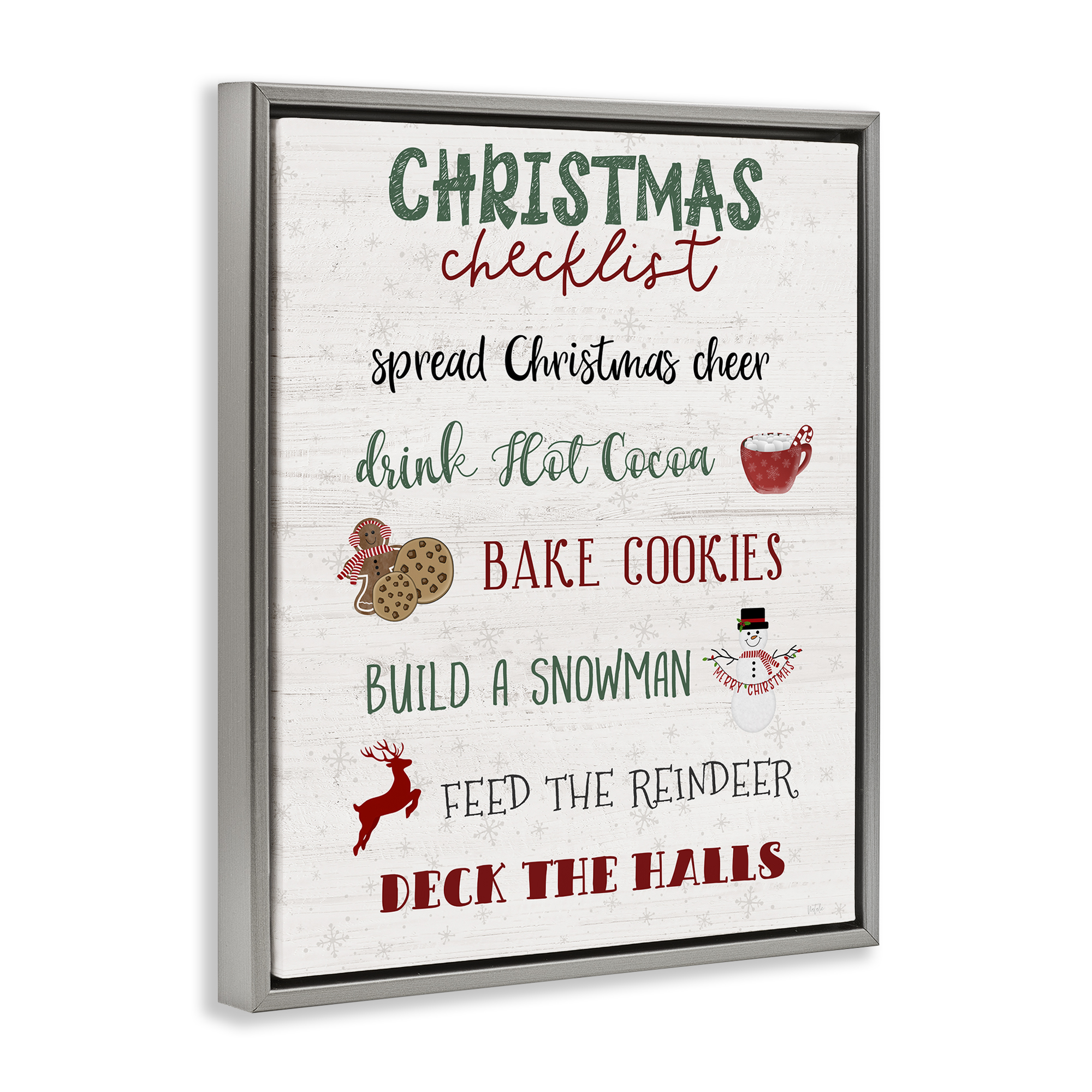 Stupell Industries Rustic Christmas Checklist Holiday Painting Gray Floater Framed Canvas Art Prints Wall Art, 17 x 21