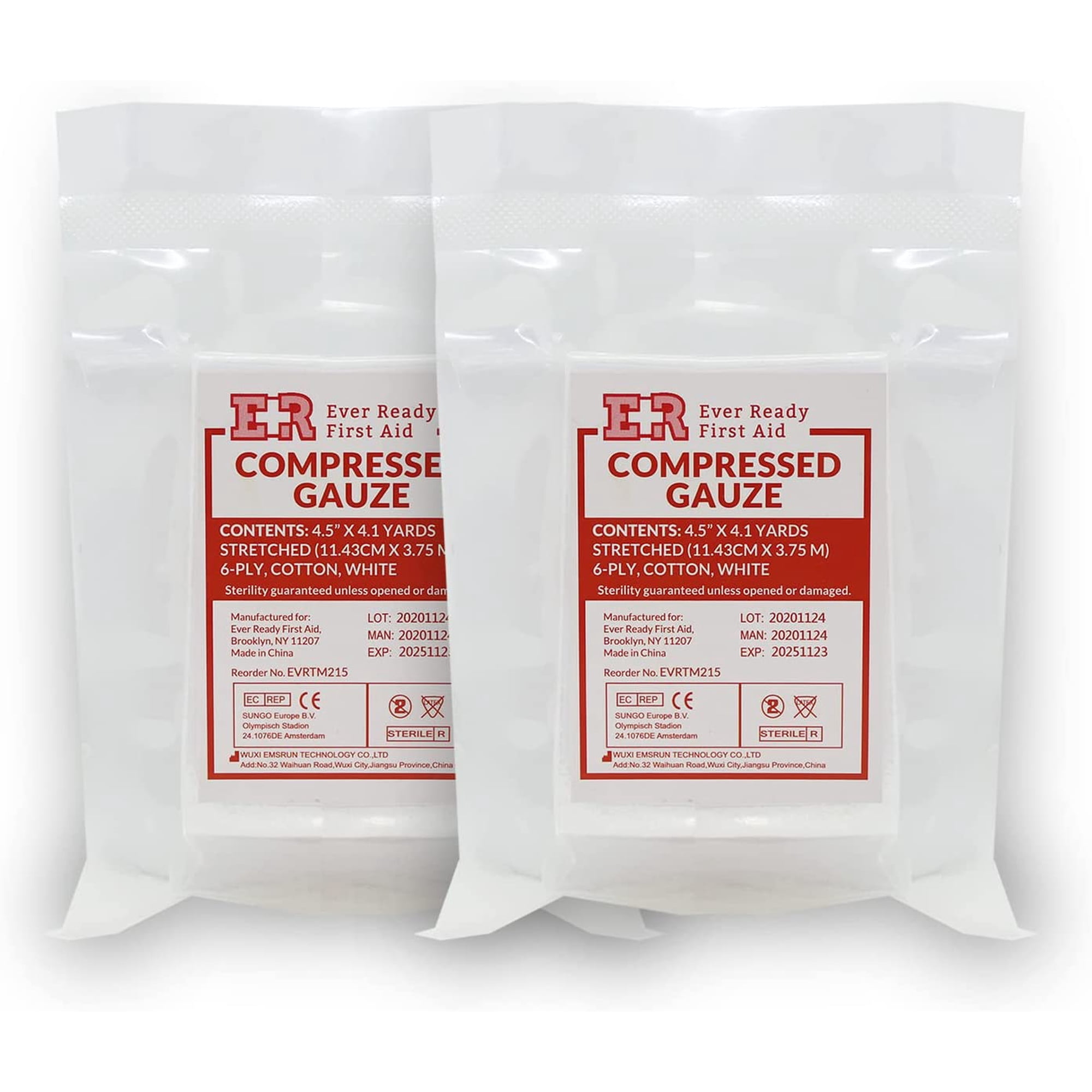 Ever Ready First Aid Compressed Sterile Gauze, 6-Ply Emergency Medical Dressing for First Aid Kits – 4.5” x 4.1 Yards - 2 Pack