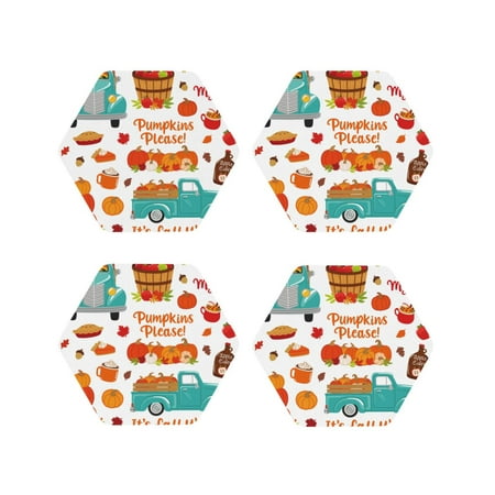 

Tideii Fall Pumpkins for Leather Coasters 4 Pieces Anti-fouling and Anti-scalding Decorative Coasters Suitable for Restaurants Kitchens Coffee Shops-Hexagon