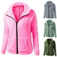thumbnail image 3 of Lovskoo 2024 Womens Full Zip Up Hoodie Fuzzy Fleece Jacket Solid Color Lapel Collar Outerwear Long Sleeve Hooded Casual Coat/Jacket Hot Pink, 3 of 3