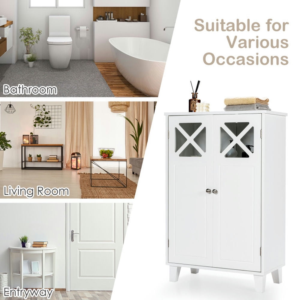 Finihen Bathroom Storage Cabinet, Bathroom Floor Cabinet, Wooden Freestanding Storage Cabinet with Visible Windows and 1 Adjustable Shelf, for Bathroom, Living Room, Bedroom, Kitchen, White Finihen Bathroom Storage Cabinet, Bathroom Floor Cabinet, Wooden Freestanding Storage Cabinet with Visible Windows and 1 Adjustable Shelf, for Bathroom, Living Room, Bedroom, Kitchen, White
