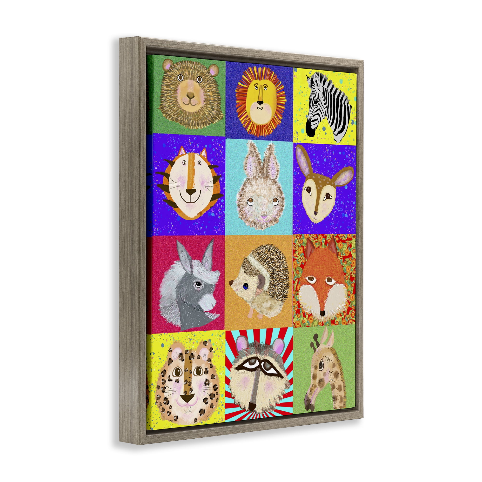 Furry Faces Animals Brown Framed Floater Canvas Wall Art, design by Lynnda Rakos