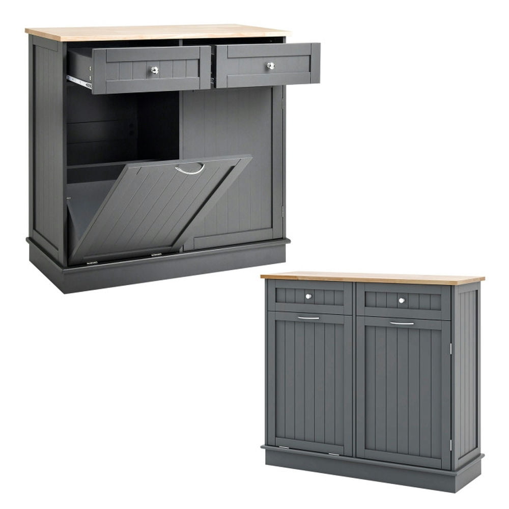 Finihen Kitchen Storage Cabinet, Buffet Sideboard, Rubber Wood Kitchen Trash Cabinet with Single Trash Can Holder and Adjustable Shelf, for Dining Room, Kitchen, Living Room, Gray Finihen Kitchen Storage Cabinet, Buffet Sideboard, Rubber Wood Kitchen Trash Cabinet with Single Trash Can Holder and Adjustable Shelf, for Dining Room, Kitchen, Living Room, Gray