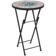 thumbnail image 1 of Mosaic Outdoor Patio Side Table, 14" Round Folding Ceramic Coffee Table with Powder-Coated Steel Frame, Multi-Color Plant Stand for Garden, Balcony, Deck and Terrace, 21.7" H, 1 of 7