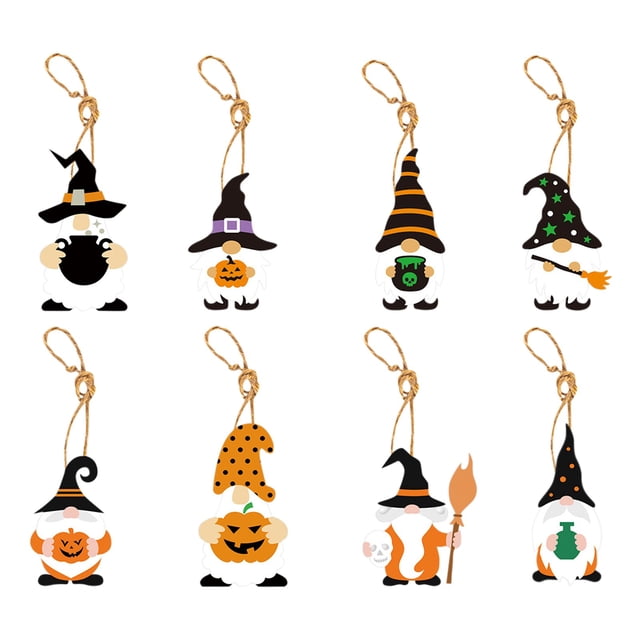 NAOJIE 8 Pcs Halloween Paper Hanging Ornaments Halloween Tree Decorations Colorful Cutouts with Ropes Hanging Signs Pendant for Home Tree Party Indoor Decorations(Dwarf Style)