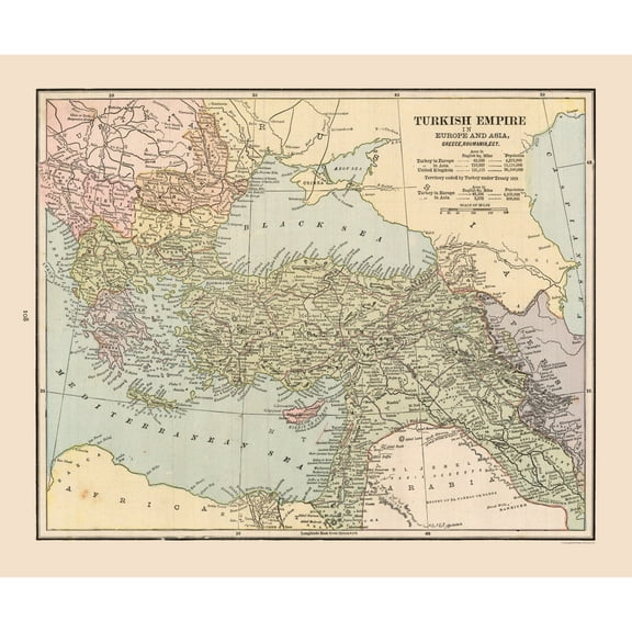 Historic Map - Turkish Empire - Cram 1888 - 27.81 x 23 - Vintage Wall Art