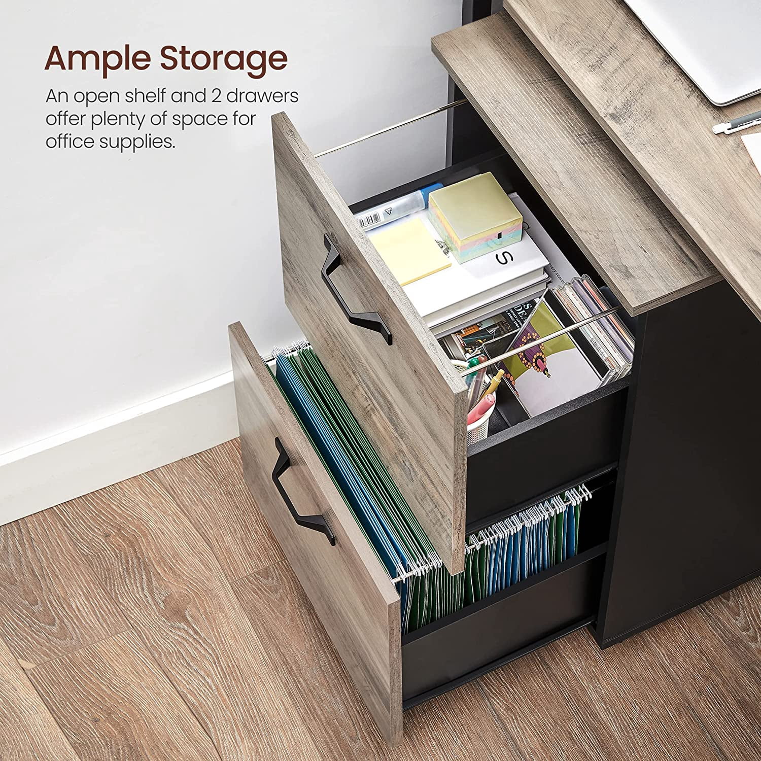 VASAGLE Industrial File Cabinet with 2 Drawers, Rolling Office Filing Cabinet, Greige and Black
