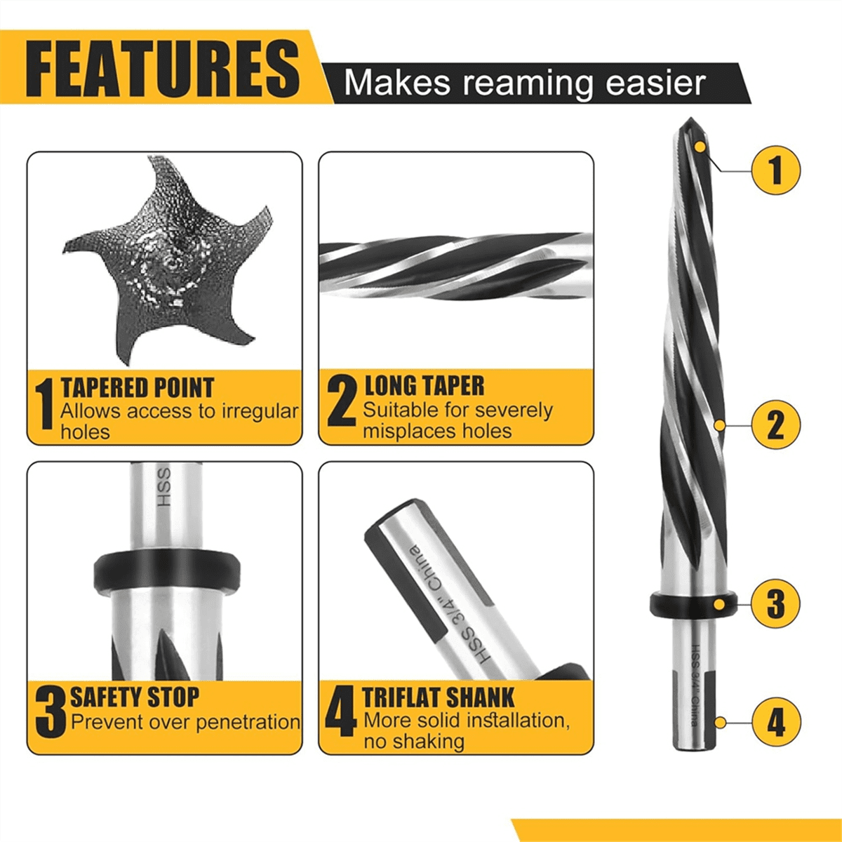 HSS Bridge Construction Reamer Set,3/8in 1/2in 5/8in 3/4in 1in Taper Bridge Reamer Drill Bit for Steel Metal Wood1 set x reamer tool