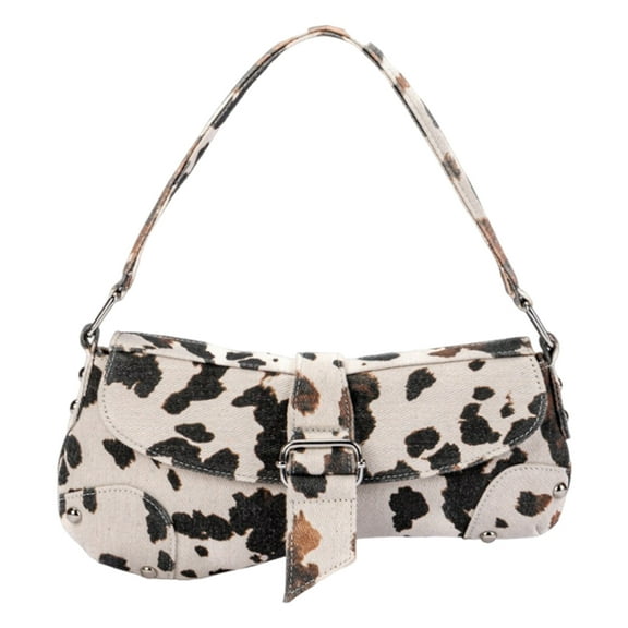 HUISZJ Canvas Saddle Shoulder Bag, Women Cow Print Armpit Bag, Fashion Clutch Purse for Travel Commute Work (Black)