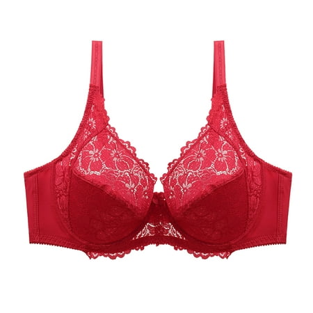 

Aayomet Sports Bras Women s Lace Ultra Thin Large Size Bra European And American Solid Color Bra Red 7X-Large