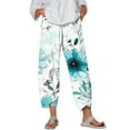 thumbnail image 2 of Huowey Women'S Capris Pants Casual Summer Tie Dye Printed Wide Leg Breathable Comfortable Loose Trousers With Pockets Quickly Dry Baggy Trousers Stylish Joggers,Mint Green,XXL, 2 of 5