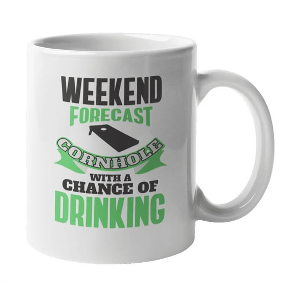 Weekend Forecast, Cornhole & Drinking Coffee & Tea Mug for Game Team (11oz)