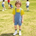 thumbnail image 2 of JIAYUE Boys Girls Outfit Sets Crew Neck Short Sleeve Denim Overalls Shorts With Solid Color Top Toddler Kids Romper Jumpsuit For Graduation Performance Party Classic Children Clothes Suits, 2 of 6