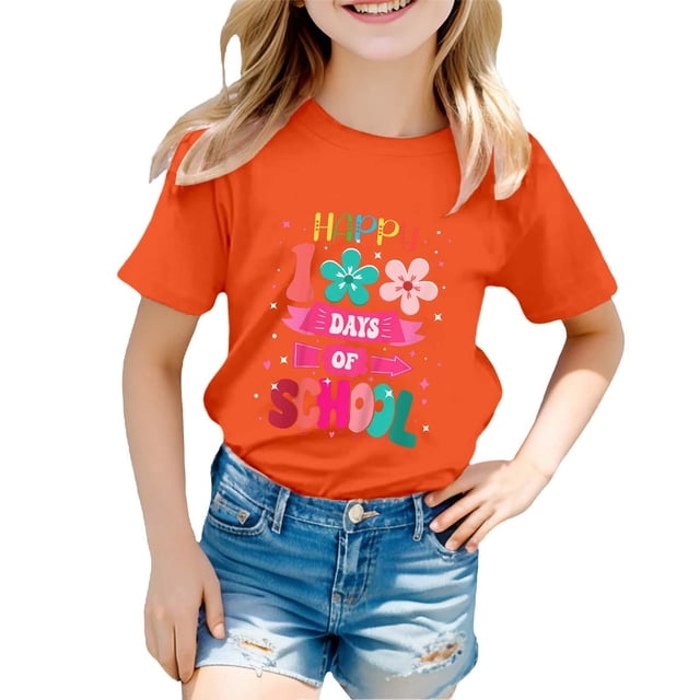 EHQJNJ Chandails en Molleton Col Rond Graphique Garçon et Fille Mode Décontractée Imprimé Col Rond Manches Courtes T-Shirt Haut Filles T-Shirts Blancs
