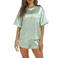 thumbnail image 2 of Tnhcen Women's Satin Silky Pajamas Set Short Sleeve T-shirt With Shorts Nightwear Home Clothes Set S-XL, 2 of 5