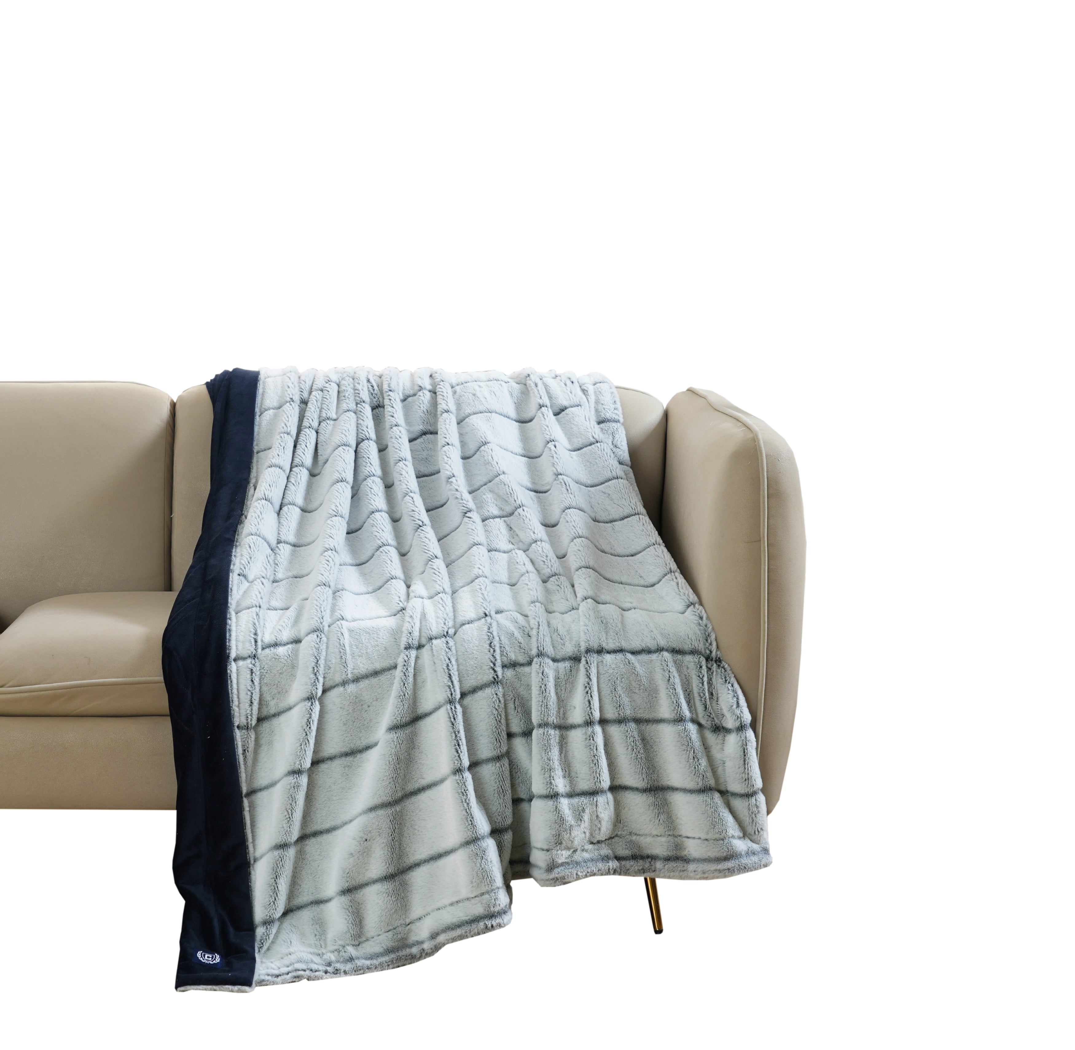 Chaps Faux Fur Plush Soft Ribbed Throw - 50" X 70", Navy
