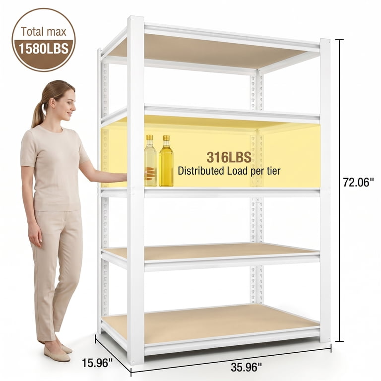 TrumanPick 5-Tier Pantry Shelving Unit, White, 1580 Lbs Capacity photo 8