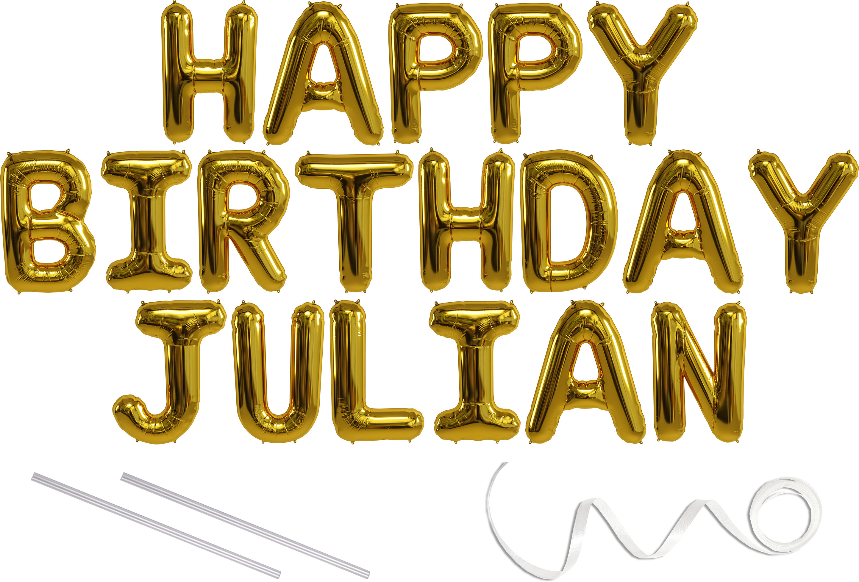 Julian, Happy Birthday Mylar Balloon Banner Gold 16 inch Letters