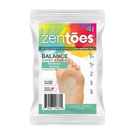 ZenToes Metatarsal Pads Ball of Foot Cushions Adhere to Shoes for Neuroma, Metatarsalgia Pain Relief 4 Pack