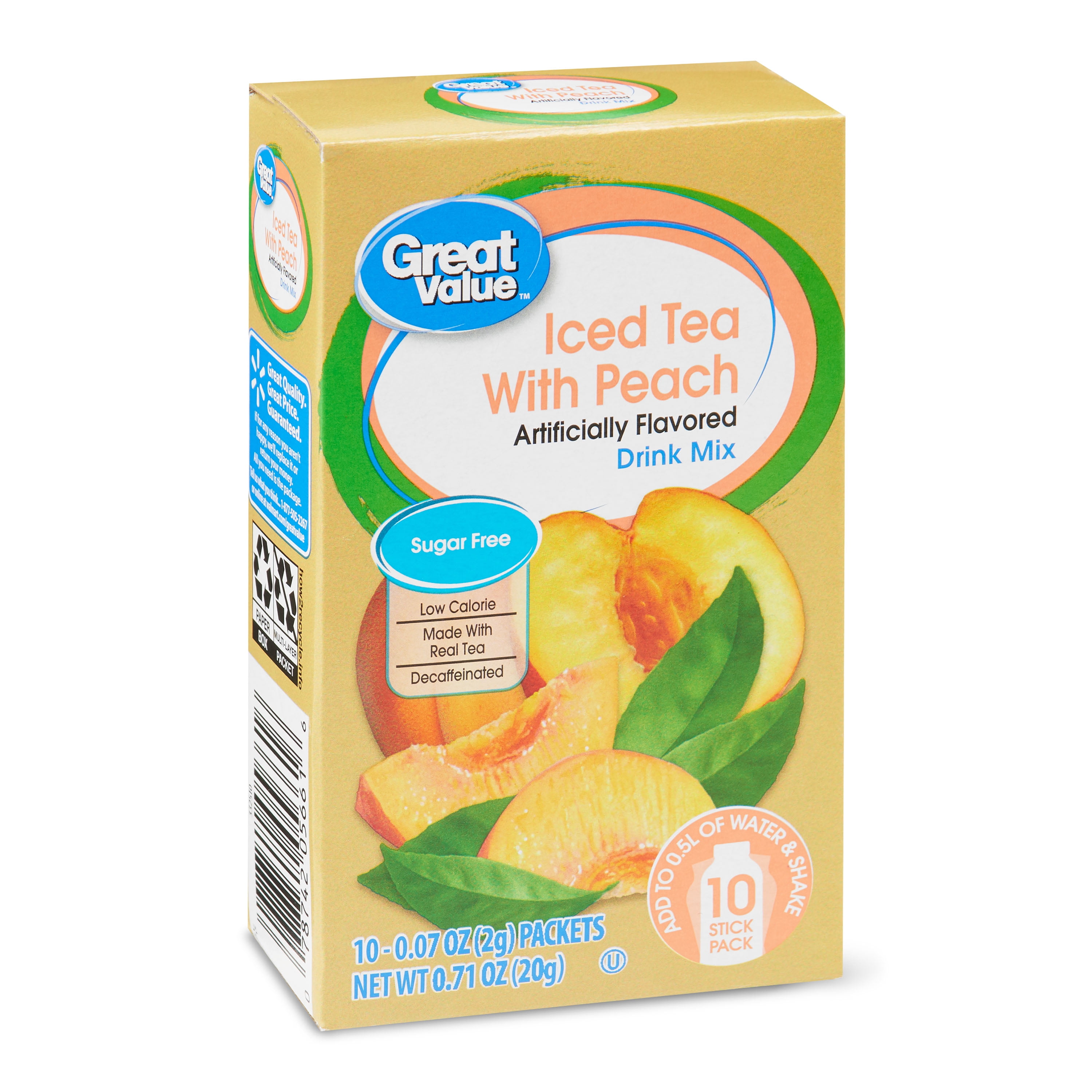 Great Value Iced Tea with Peach Drink Mix, 0.07 oz, 10 Count