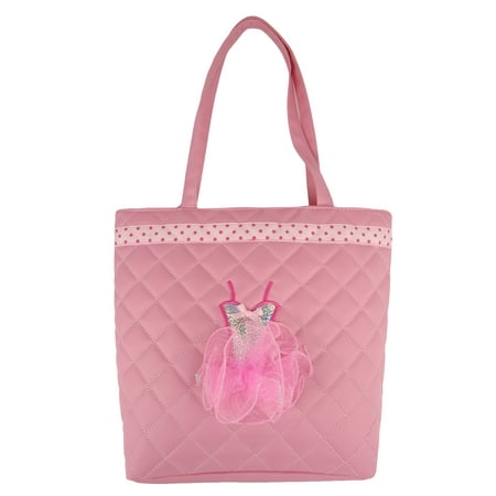 - 1PerfectChoice Girls Dance Tote Bag Light Pink Quilted with Sequin Ballerina Tutu Dress