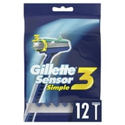 Gillette Sensor3 Simple3 Mens Disposable Razors, 12 Razors